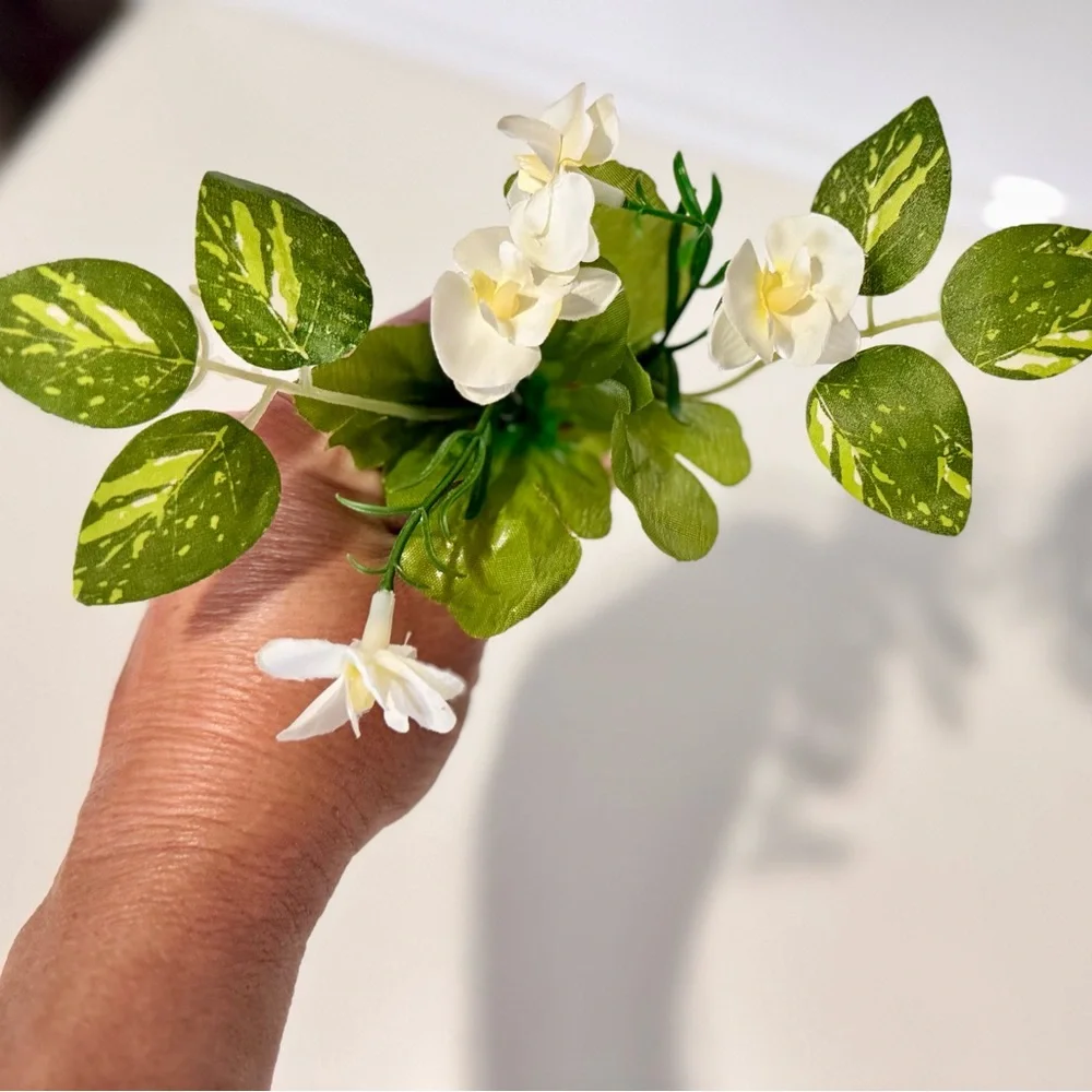 2 Artificial Green & White Begonia Floral Picks for Flower Wreath Arrangement